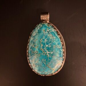 Turquoise XL Carved Handcrafted Tibetan Pendant